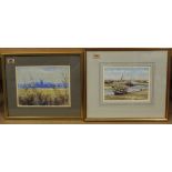 Aiden Kirkpatrick framed watercolour of boats dated 1897, 22.5cm x 16.