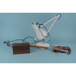 A vintage angle poise lamp (not tested) plus a set of vintage dominoes in rose wood box and a