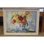 Margaret Thomas (1916-2016) framed oil painting of still life, bears monogram 'MT', 55cm x 40cm.