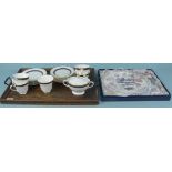 A Royal Doulton 'Harlow' pattern part tea set, an oak tray,