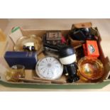 A mixed box of items including a Coronet Popular 12 camera,