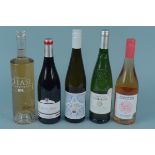 Five bottles of mixed wines including two whites,