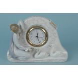 A 1990 Lladro mantel clock of a lady with swans,