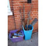 Two boxes of assorted garden and work tools