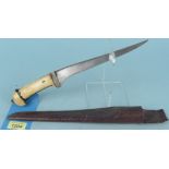 An Indian 'Peshkabz' dagger with leather sheath, 13" overall,