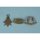 A Royal Norfolk cap badge with a shoulder title and a WWI 14/15 Star to 15133 Pte W.C.T.Gould Worc.
