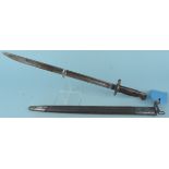 A British 1907 bayonet by Sanderson (grip missing top screw) with mismatched scabbard