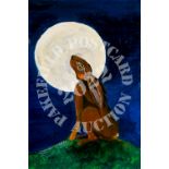 Moon Gazing Hare. Acrylic paint on board.