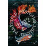Siamese Fighting Fish (betta splendeus). Mixed Media Wax resist, watercolour wash & acrylic.