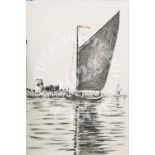 Winter Sail - Wherry Maud. Pencil, pen sketch.