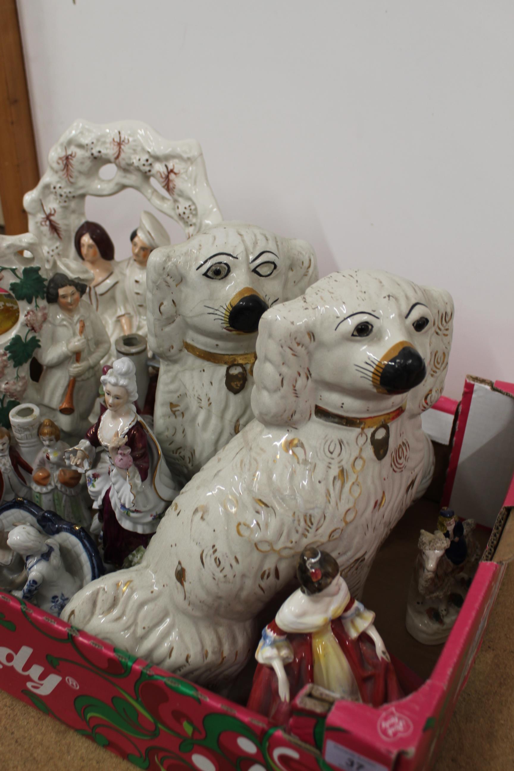 A selection of antique Staffordshire pottery figures and dogs (most with damage) plus various - Image 3 of 3