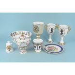 Eight items of Royal commemorative china including a pair of Coalport Silver Jubilee two handled