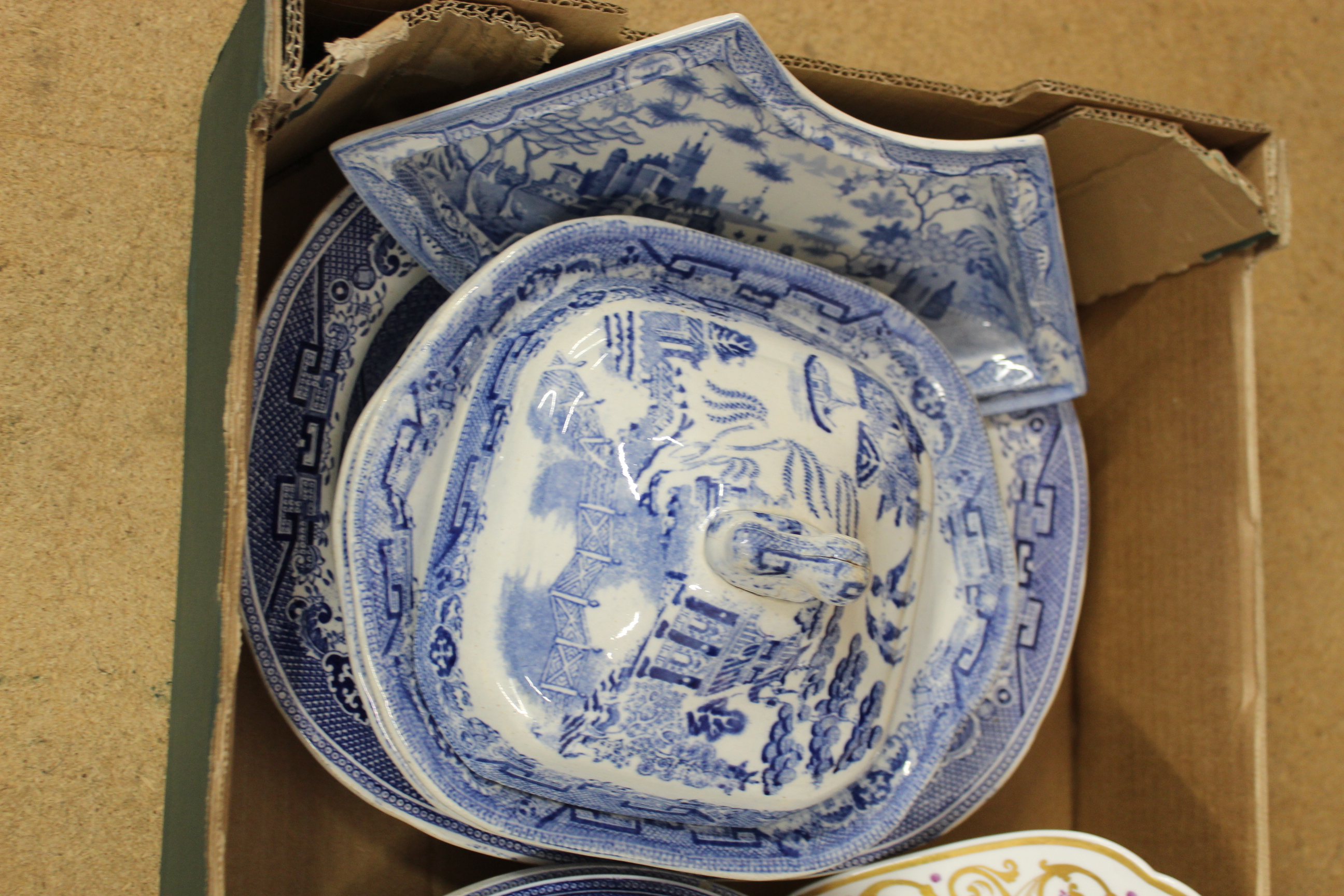 A selection of 19th Century blue and white china including meat plates, tureen and dishes, - Image 2 of 3