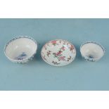 Three pieces of 18th Century Lowestoft porcelain including a blue and white bowl decorated with