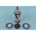 A Wedgwood black Jasperware vase and cover,