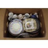 A box of mixed ceramics including plates, some Royal commemoratives,
