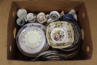 A box of mixed ceramics including plates, some Royal commemoratives,
