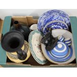 A box of mixed ceramics including Spode Italian plates, T G Green lidded cheese/butter dish,