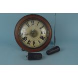 A 19th Century mahogany cased postman's alarm clock with two weights and pendulum