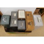 Six various sized metal single drawer file cabinets (postcard size)