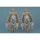 A pair of late 19th Century Dresden two branch wall sconces