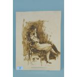 An unframed oil sketch on paper of a seated lady signed 'Chatten',