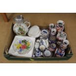 A box of various Oriental ceramics, some Oriental style, Delftware,