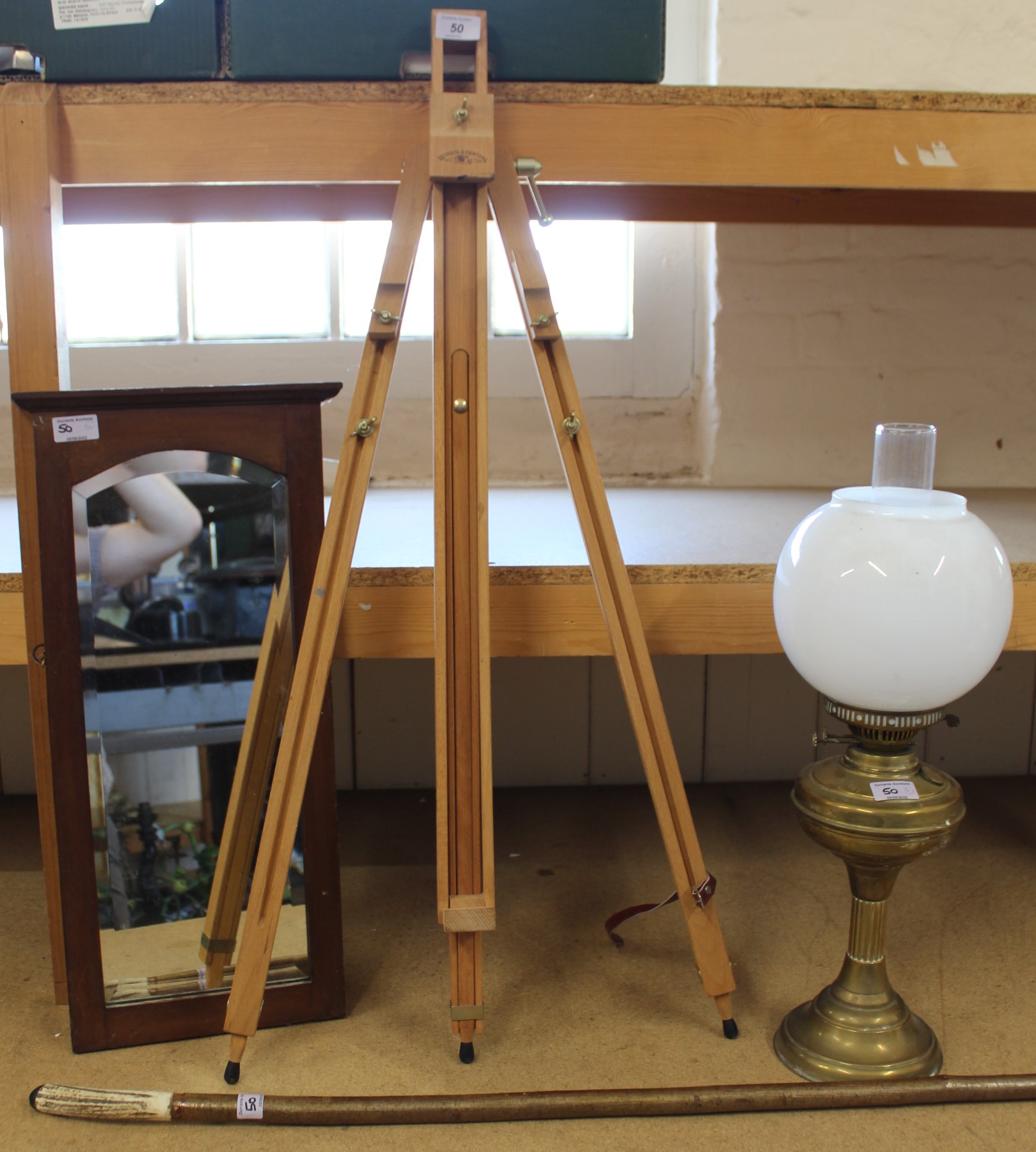 A mixed lot comprising of a Winsor & Newton artists easel, a small mirror,