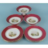 A Victorian part hand painted dessert set including comport (as found to base),
