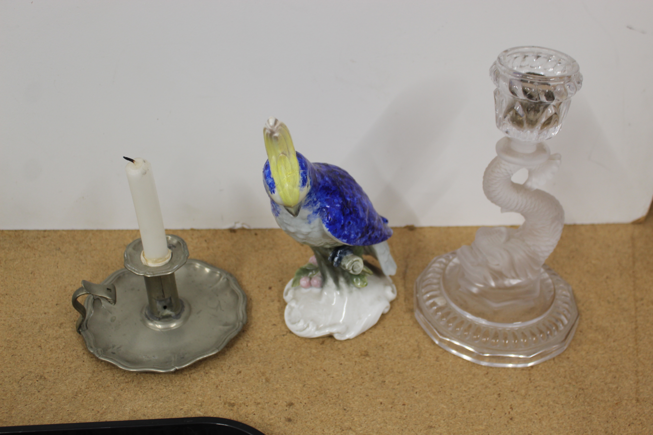 A set of vintage Salter scales, glass dolphin candlestick, - Image 2 of 3