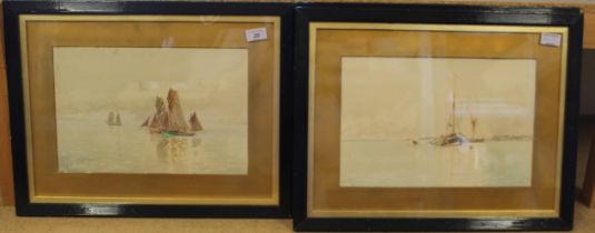 Three late 19th Century framed watercolours of fishing smacks and yachts off the coast of the Isle