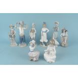 Six Nao 1980's figurines plus two Lladro figures