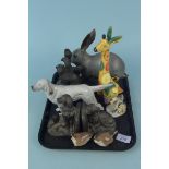 Mixed animals figures including Beswick 'C H Bayldon Baronet' dog, USSR giraffe and birds,