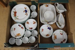 Two boxes of Royal Worcester 'Evesham Vale' pattern dinner and tea wares,