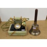 A 20th Century vintage style telephone plus a Victorian school hand bell