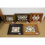 Five framed collections of Grand Tour plaster intaglios of classical themes