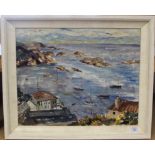 A framed oil on board 'The Harbour, Tarbert' by George Kelly, signed 'G Kelly 1961',