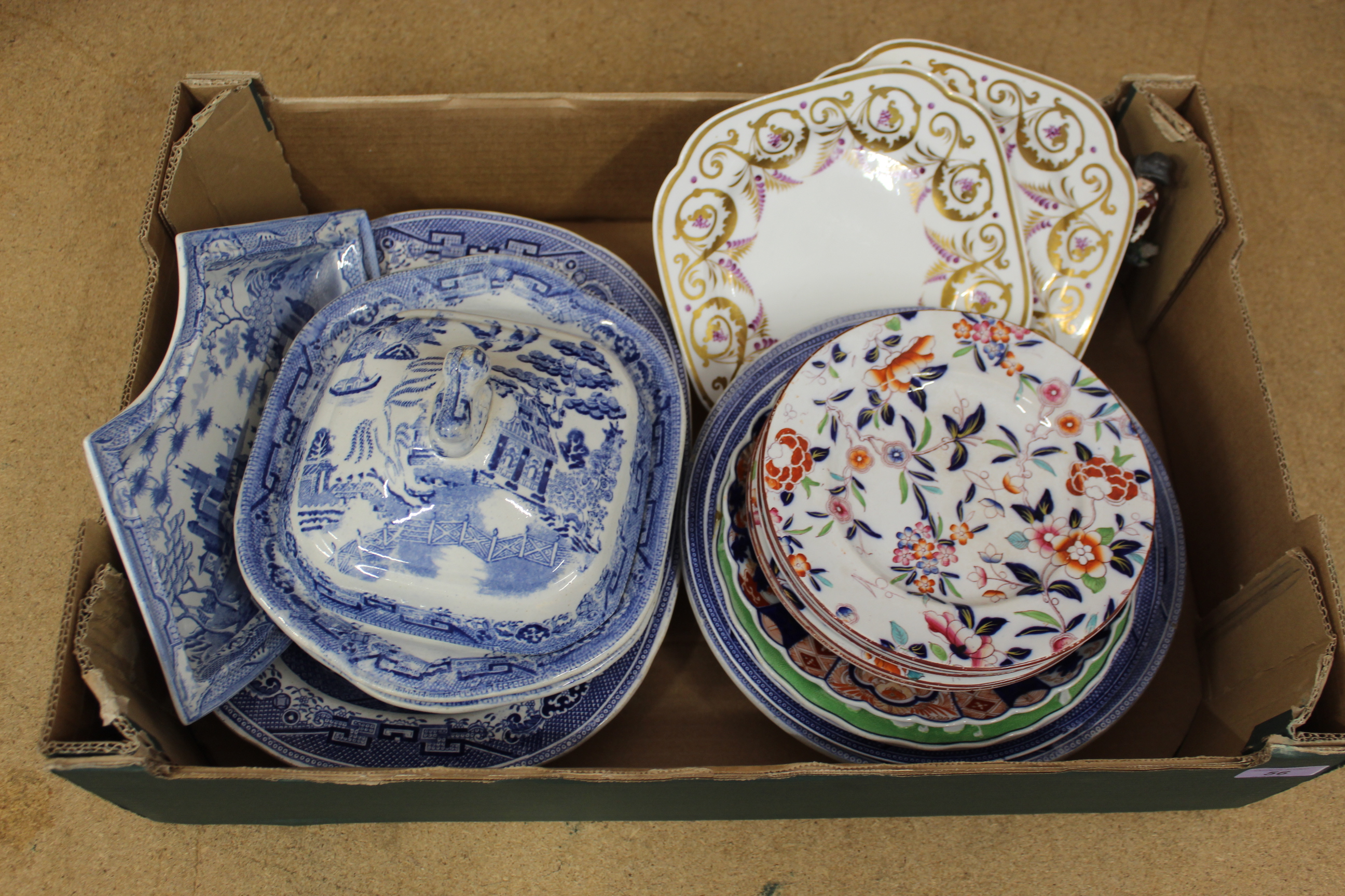 A selection of 19th Century blue and white china including meat plates, tureen and dishes,