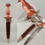 An S.A. Service dagger adopted 1933. This example by Haenel. Crossguard marked S.A.