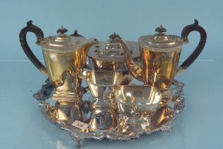 A silver plated five piece tea and coffee set with Celtic design banding together with a large