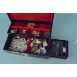 A jewellery box and costume jewellery contents