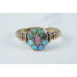 A yellow metal turquoise and amethyst set ring, size M, weight approx 2.