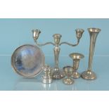 Mixed silver including a small candelabra (as found),