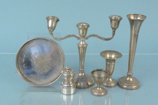 Mixed silver including a small candelabra (as found),