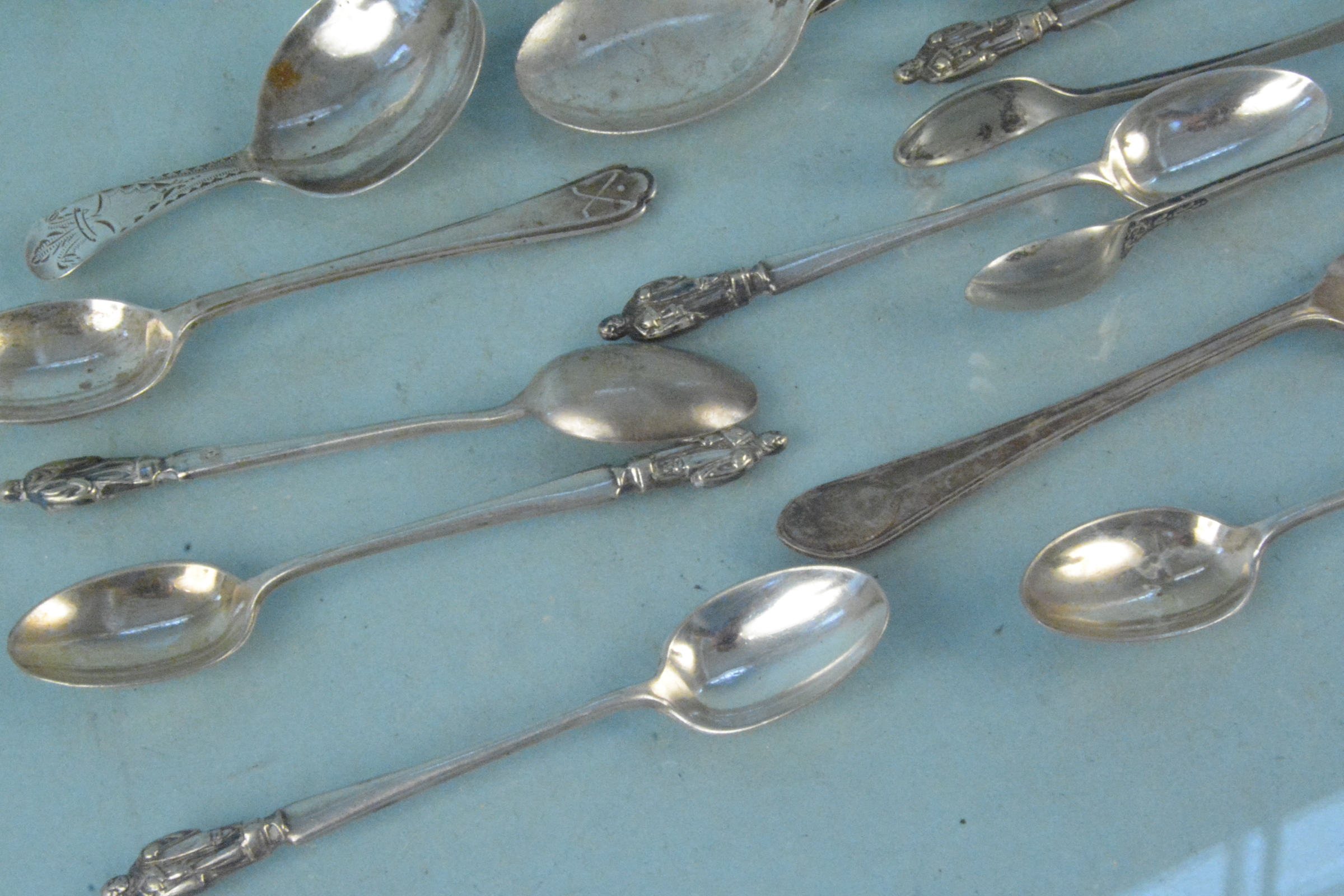 A small selection of silver and silver plated cutlery including a Georgian caddy spoon - Image 3 of 3