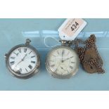 A silver pocket watch (as found), silver pair case (as found),