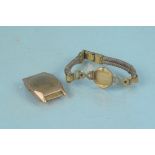 A 9ct gold wristwatch case and a part 9ct gold watch case on strap,