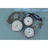 Three silver cased pocket watches,