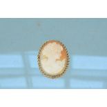 A shell cameo with a carved bust of a lady in 9ct gold mount with twist edge design pendant and