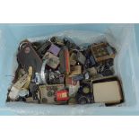 A box of assorted watch parts, cases, service parts,